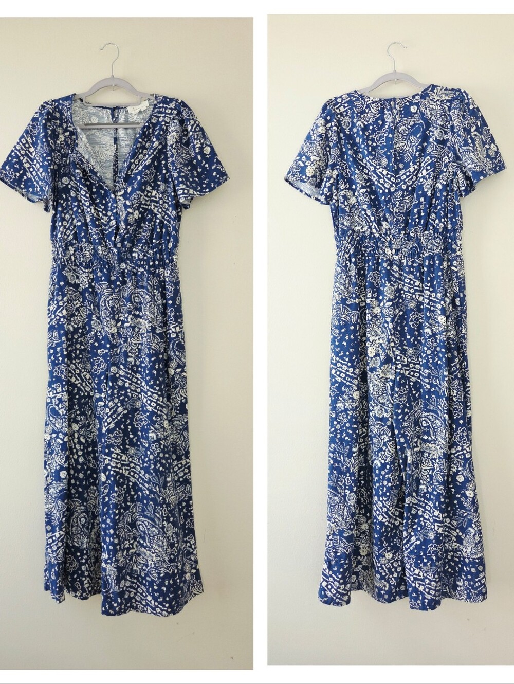 Anthropologie The Somerset Wide Leg Jumpsuit Blue Floral Size Small - Picture 2 of 6